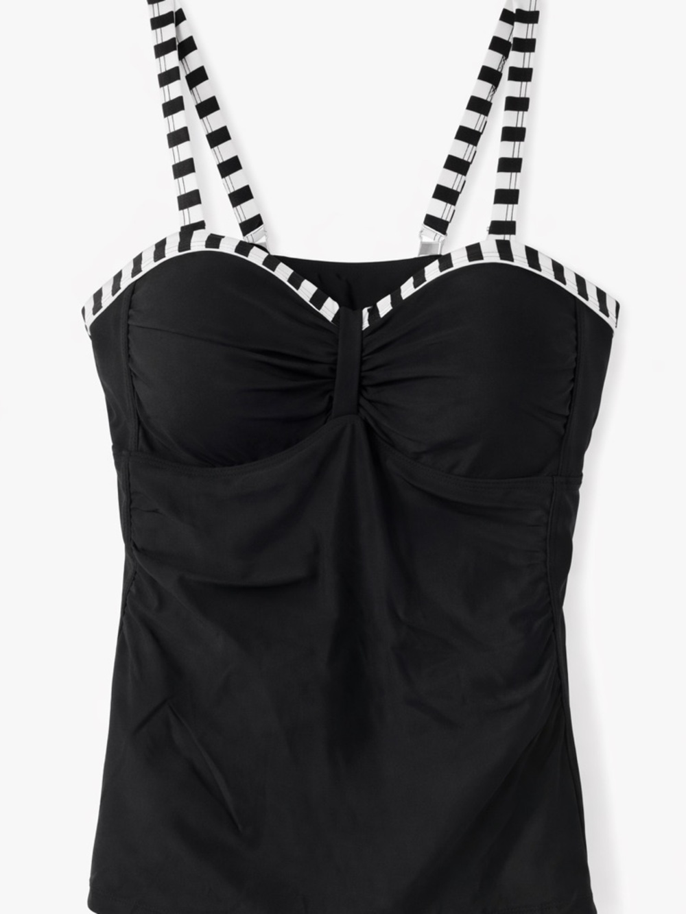 Black Tankini Swimsuit Top Twist Front Padded Bust Striped Straps Size M